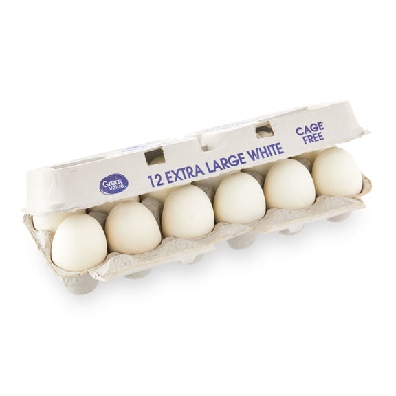 Great Value Cage-Free Extra Large White Eggs, 12 Count
