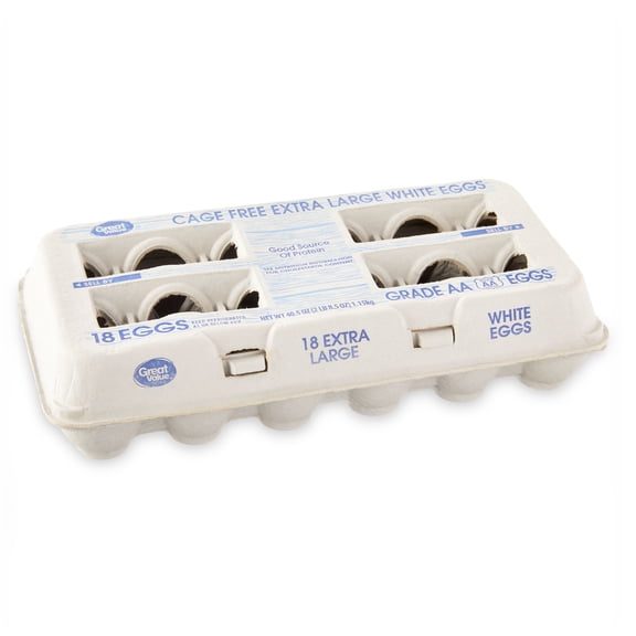 Great Value Cage-Free Extra Large White Eggs, 18 Count