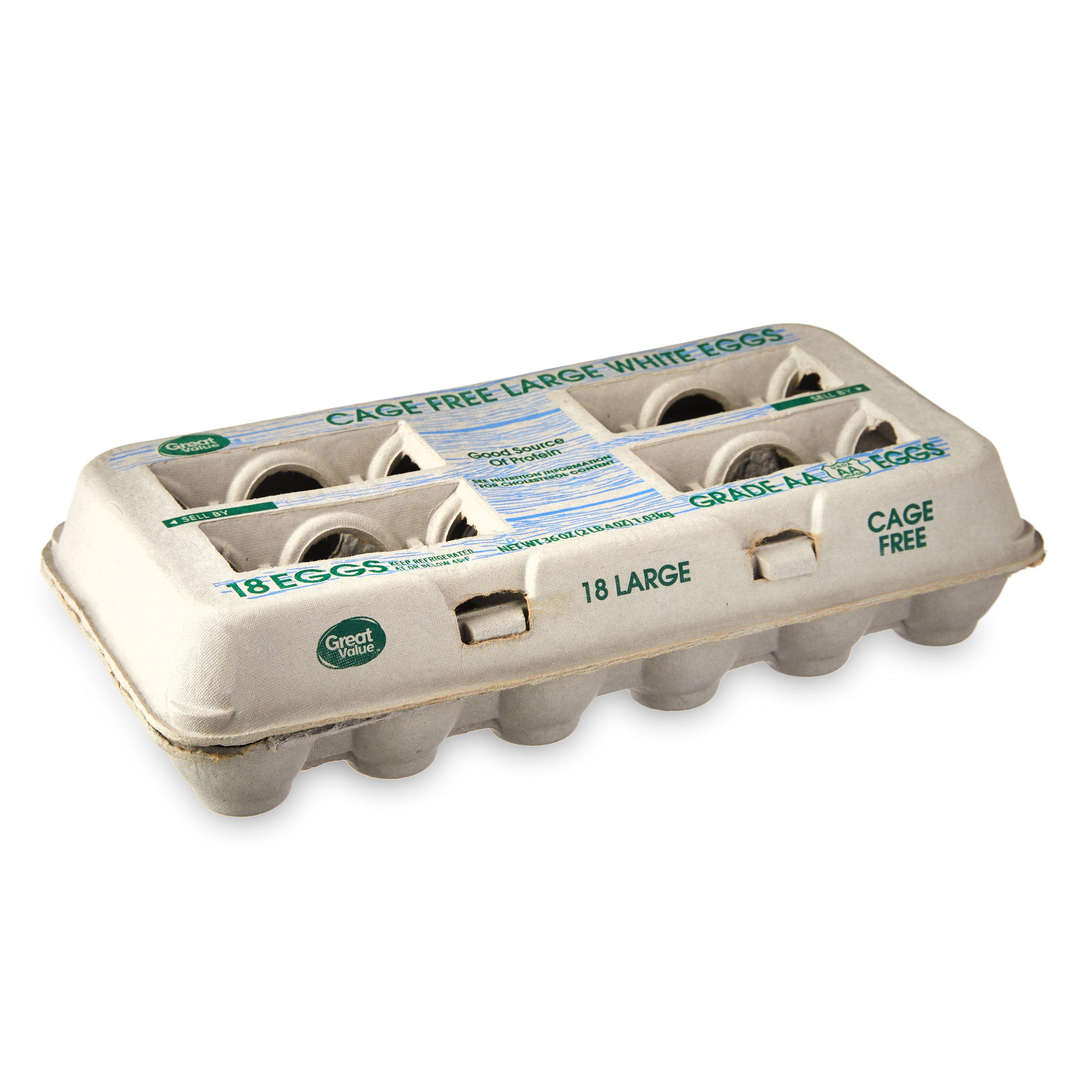 Great Value CageFree Large Grade AA White Eggs, 18 Count