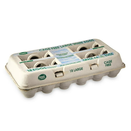 Great Value Cage-Free White Eggs, Large, 18 Count