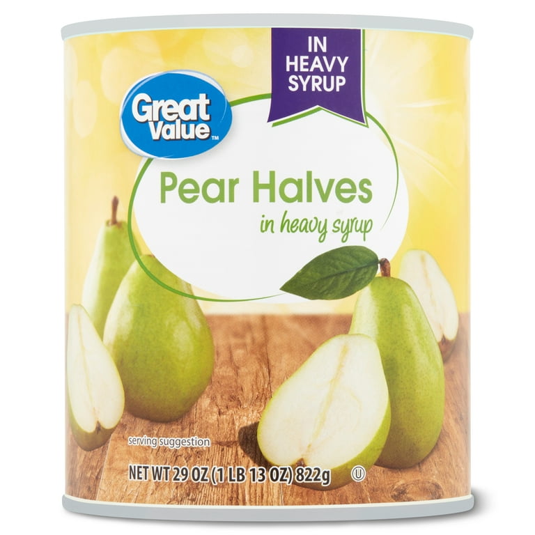 Great Value Canned Pear Halves in Heavy Syrup 29 oz Can, Enjoy as
