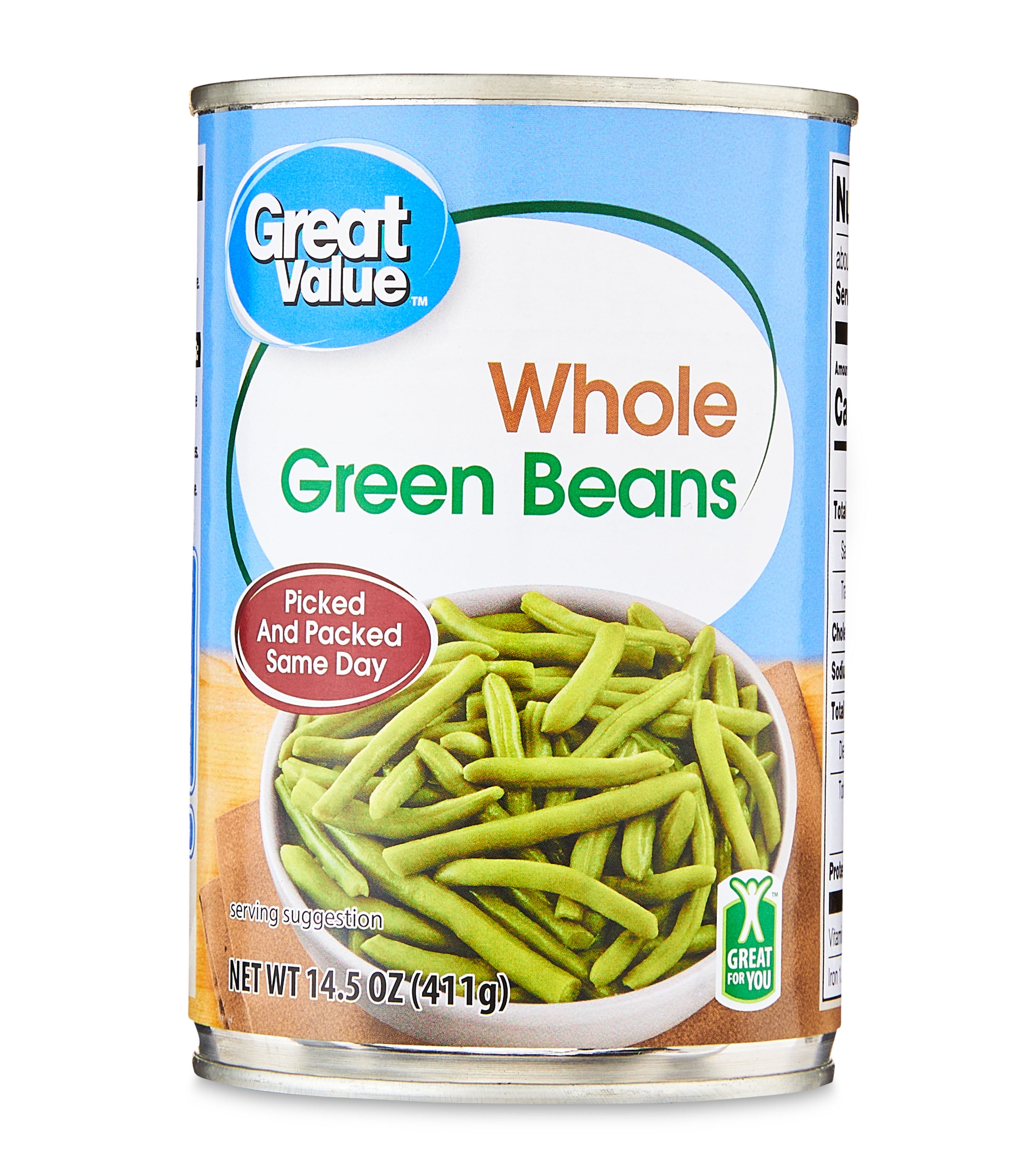 Great Value Canned Whole Green Beans, Gluten-Free, 14.5 oz