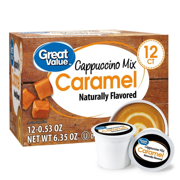 Great Value Caramel Cappuccino Mix Medium Roast Coffee Pods, 12 Count