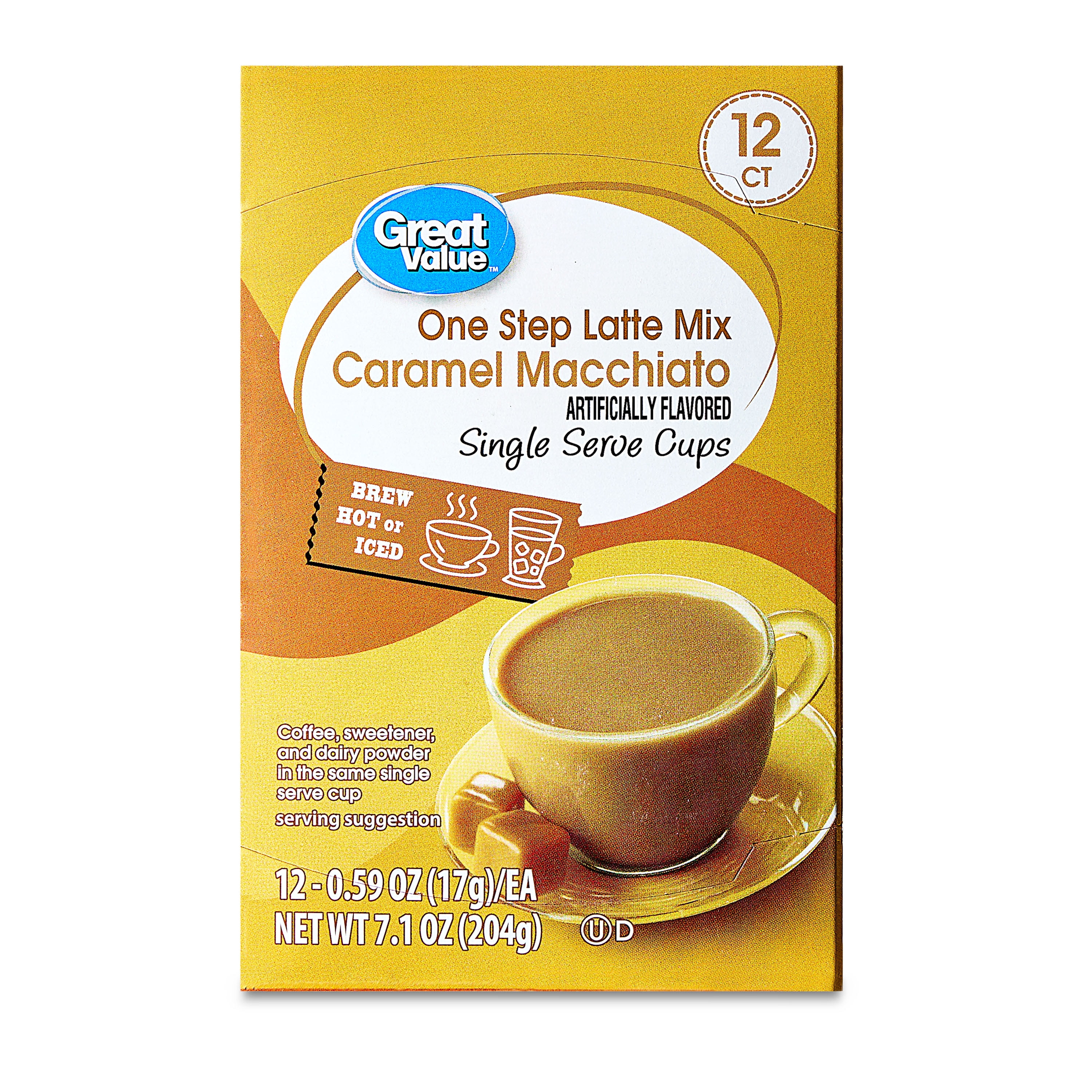 Great Value Caramel Macchiato One Step Latte Mix Coffee Pods, 12 Count