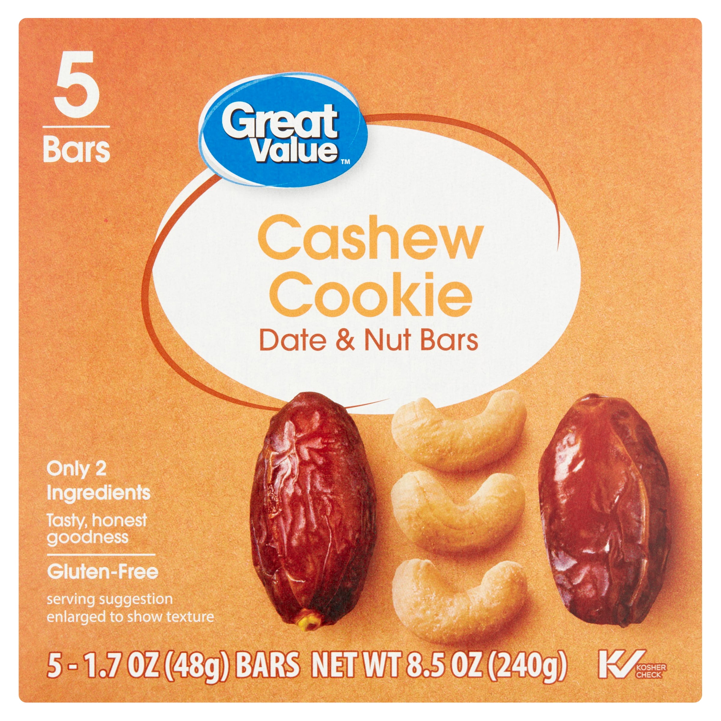 Great Value Cashew Cookie Date & Nut Bars, 8.5 oz, 5 Count