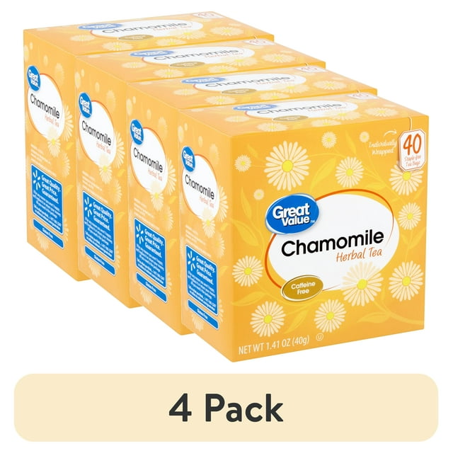 (4 pack) Great Value Chamomile Herbal Tea Bags, 1.41 oz, 40 Ct