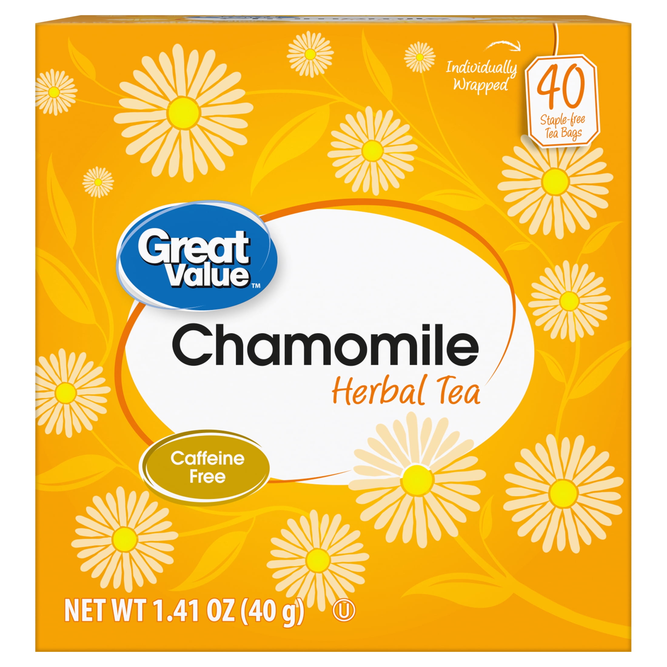 Great Value Chamomile Herbal Tea Bags, 1.41 oz, 40 Count