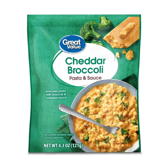 Great Value Cheddar Broccoli Flavored Pasta & Sauce 4.3oz (Shelf-Stable Pouch, Packaged Meal)