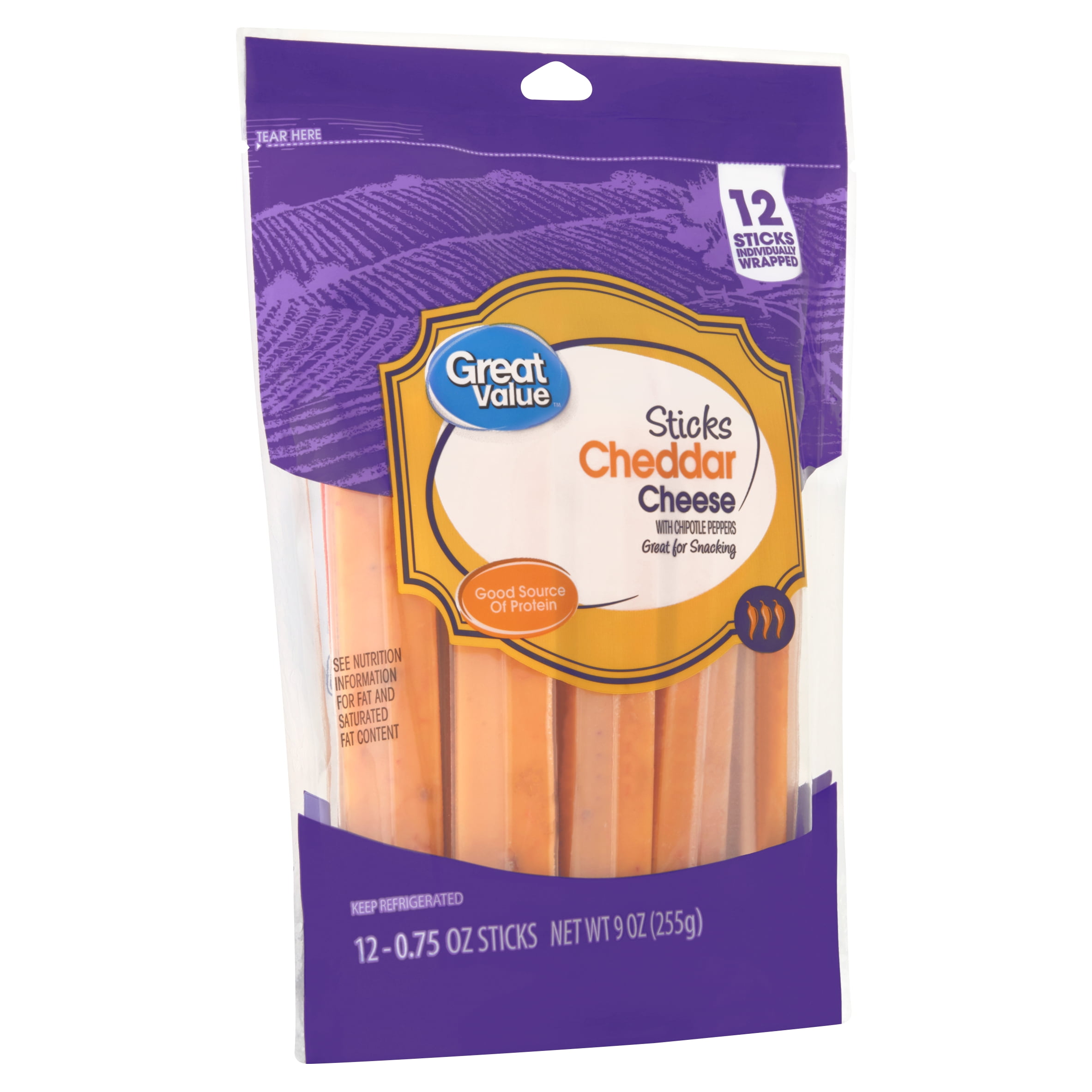Great Value Cheddar Cheese Sticks, 0.75 oz, 12 count