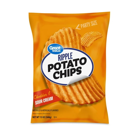 Great Value Cheddar & Sour Cream Potato Chips Party Size!, 13 oz