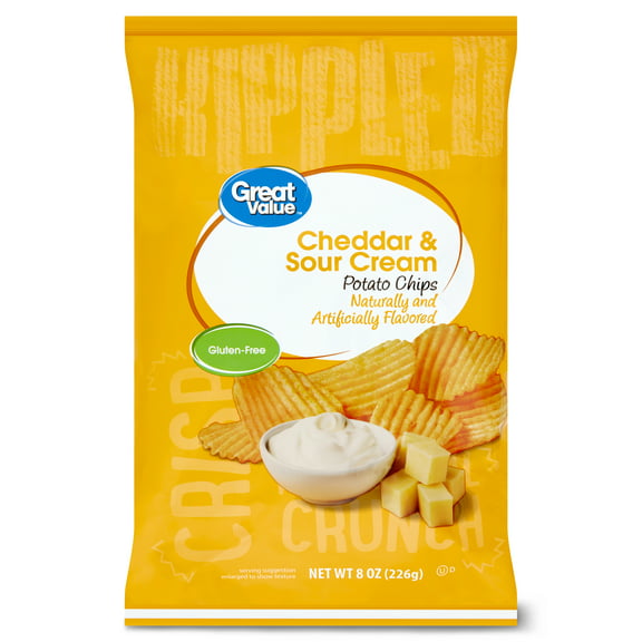 Great Value Cheddar & Sour Cream Rippled Potato Chips, 8 oz