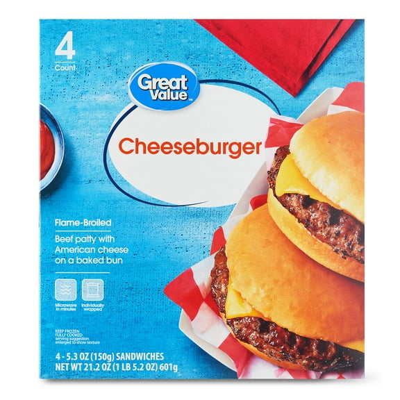 Great Value Cheese Burger Sandwiches, 4 Count (Frozen)