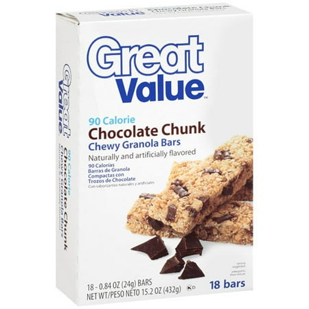 Great Value Chewy Chocolate Chunk Granola Bar, 18 Pack