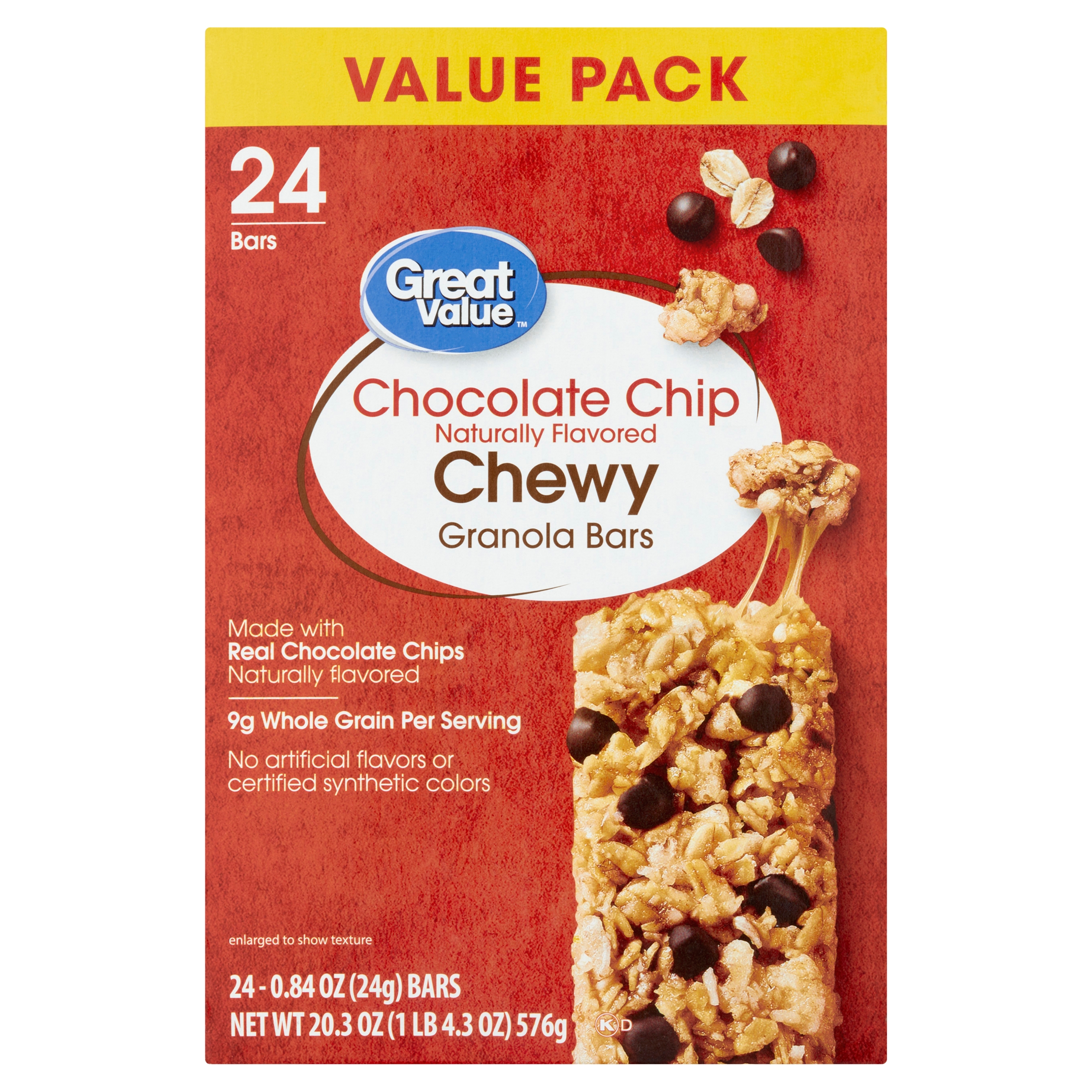 Great Value Chewy Chocolate Chunk Granola Bars, Value Pack, 20.3 oz, 24 Count - image 1 of 7