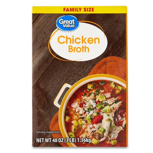 (2 pack) Great Value Family Size Chicken Broth, 48 oz Carton, Shelf