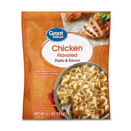 Great Value Chicken Flavored Pasta & Sauce, 4.3 oz (Shelf-Stable Pouch, Packaged Meal)