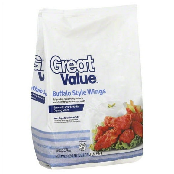 Great Value: Chicken Wing Sections Coated With Sauce Buffalo Style Wings, 2 Lb