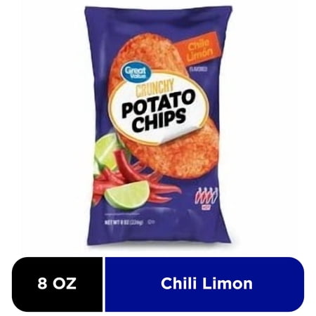 Great Value Chile Limon Flavored Crunchy Potato Chips, 8 oz