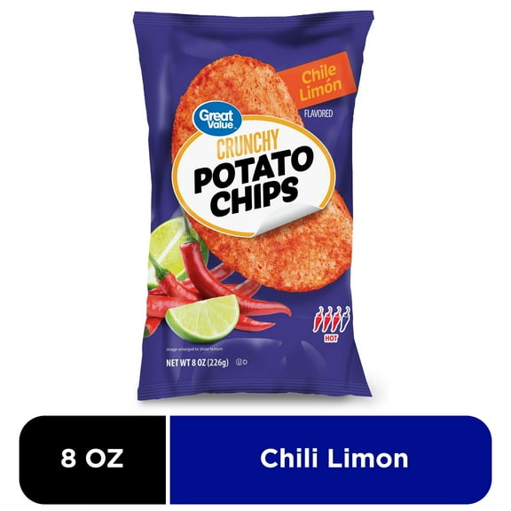 Great Value Chile Limon Flavored Crunchy Potato Chips, 8 oz