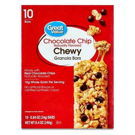 Great Value Chocolate Chip Chewy Granola Bars, 0.84 oz, 10 Count