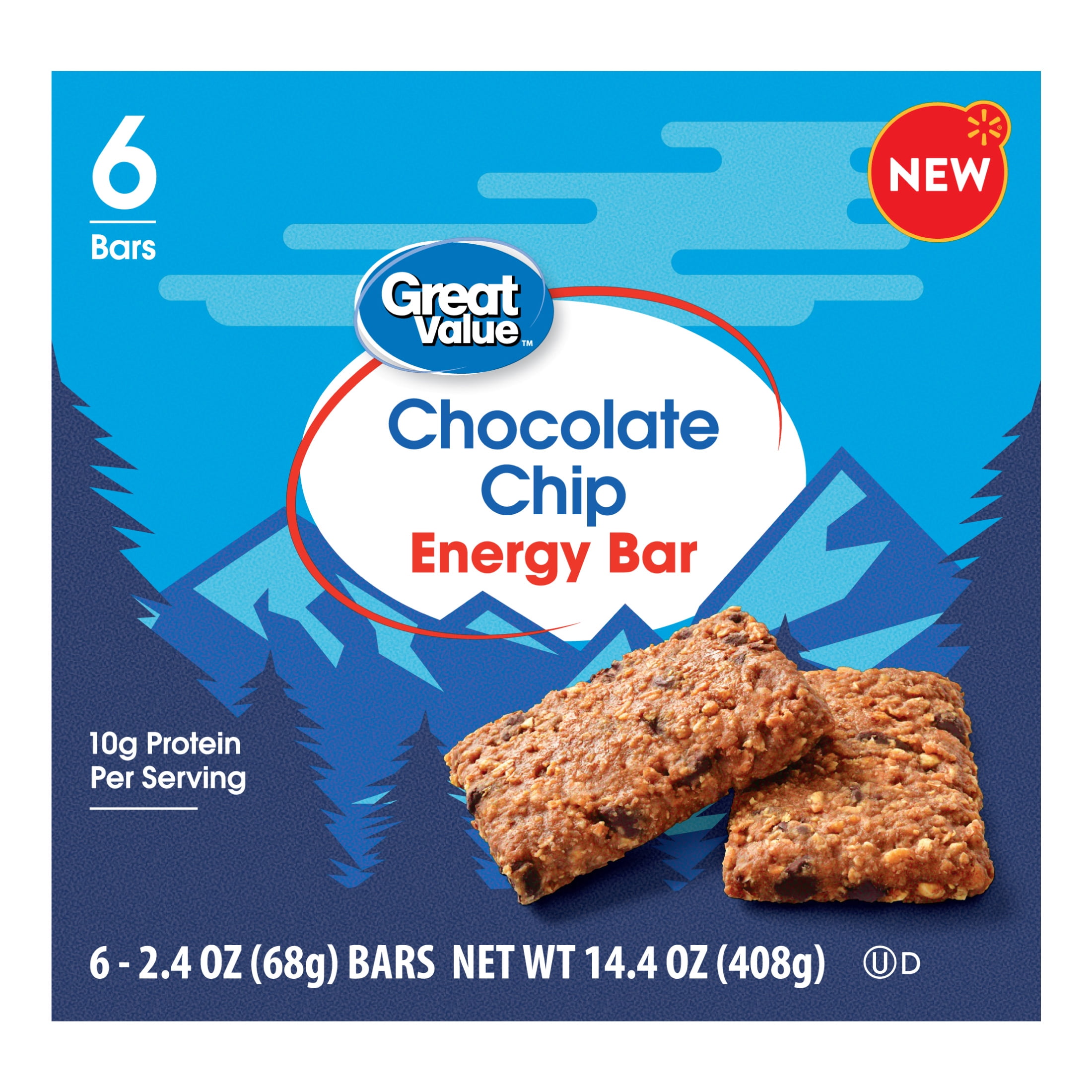 Great Value Chocolate Chip Energy Bar, 14.40 oz, 6 Count