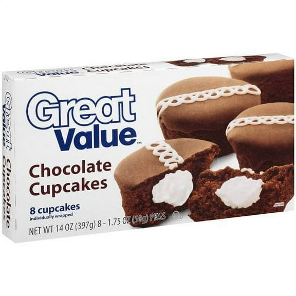 Great Value Chocolate Cupcakes, 14 oz, 8 Count