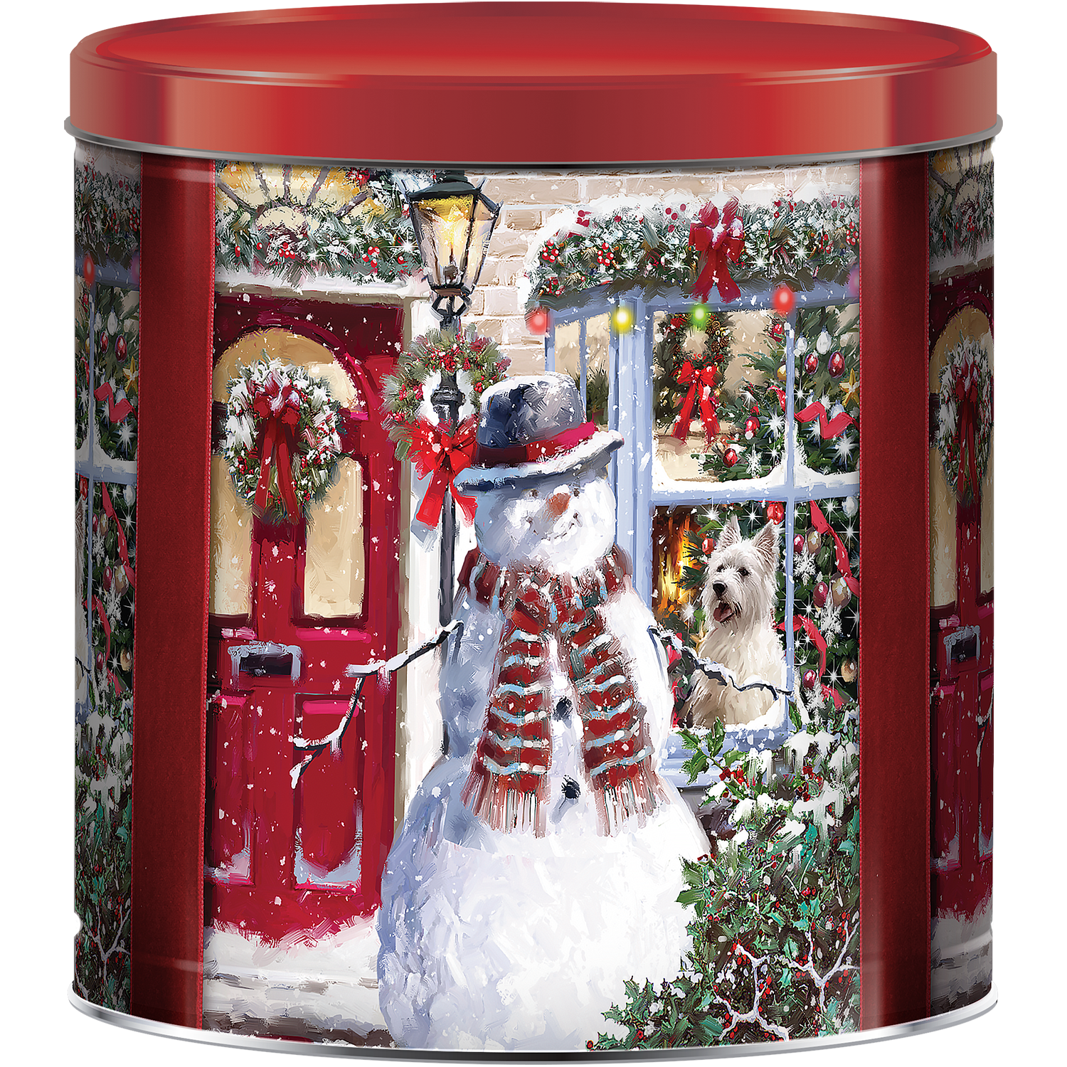 Great Value Christmas Popcorn Tin, Westie and Snowman, Assorted Popcorn, 21 oz.