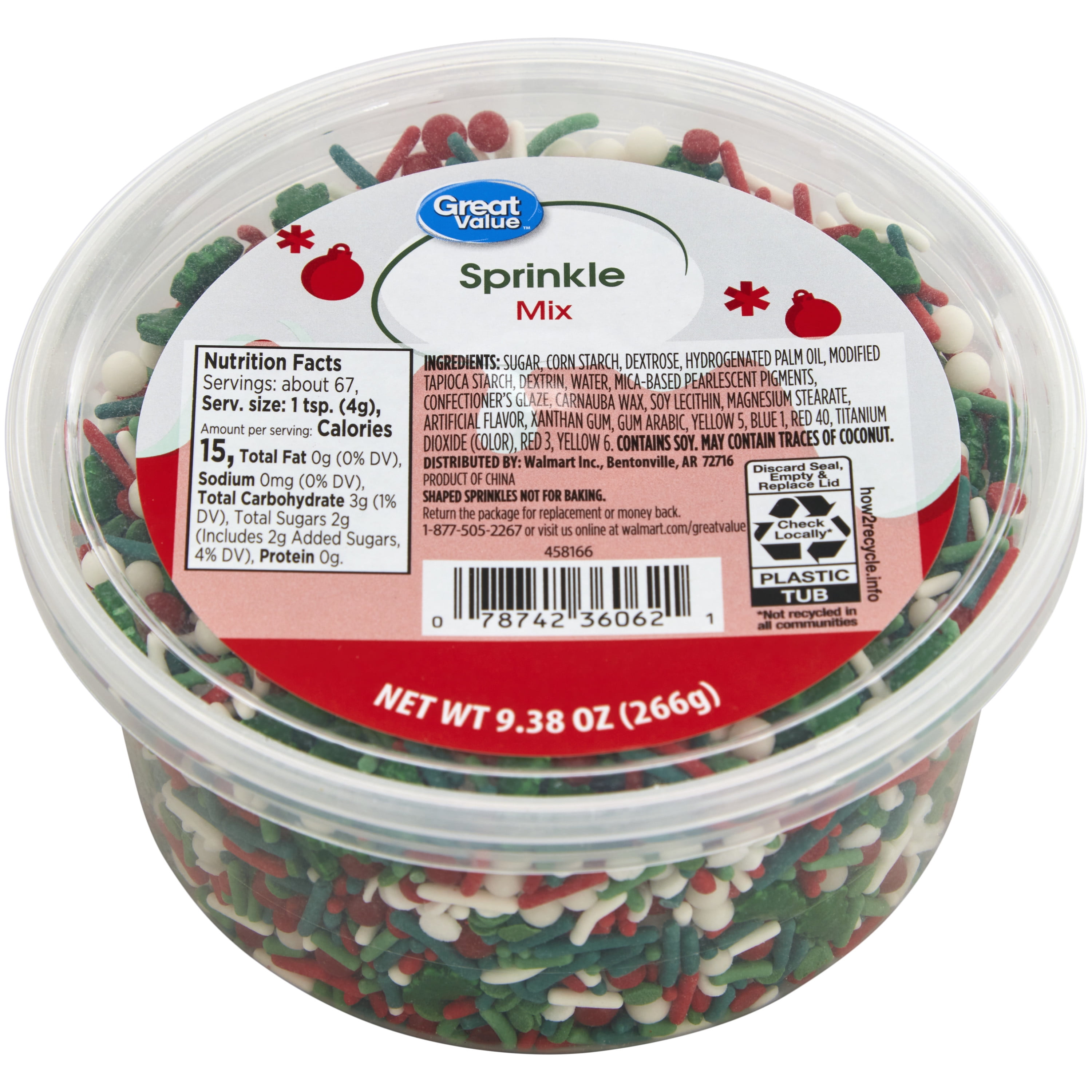 Great Value Christmas Tree Sprinkles Mix Tub, 9.38 oz.