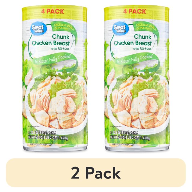 (2 pack) Great Value Chunk Chicken Breast, 12.5 oz Can (4 Pack