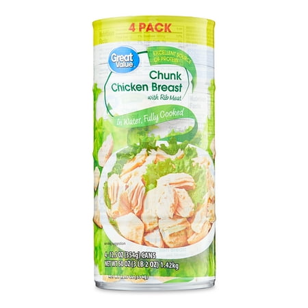 Great Value Chunk Chicken Breast, 12.5 oz Can (4 Pack)