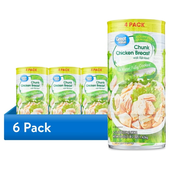 (6 pack) Great Value Chunk Chicken Breast, 12.5 oz Can (4 Pack)