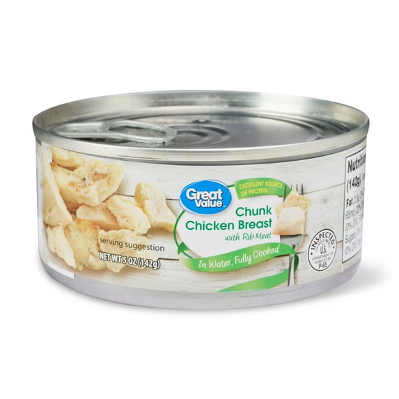 Great Value Chunk Chicken Breast with Rib Meat in Water, 5 oz Can