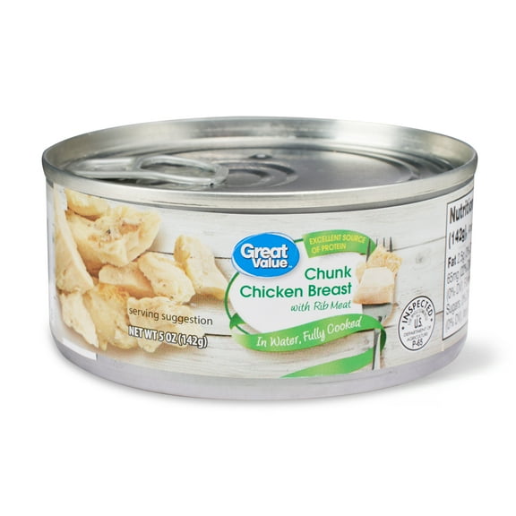 Great Value Chunk Chicken Breast with Rib Meat in Water, 5 oz Can