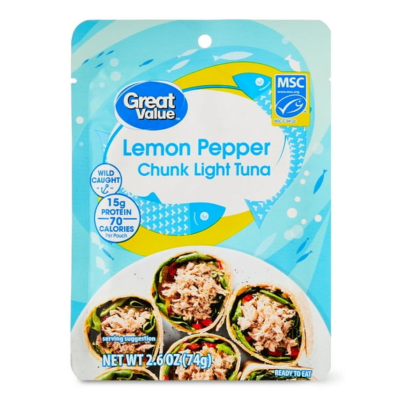 Great Value Chunk Light Tuna, Lemon Pepper, 2.6 oz Pouch
