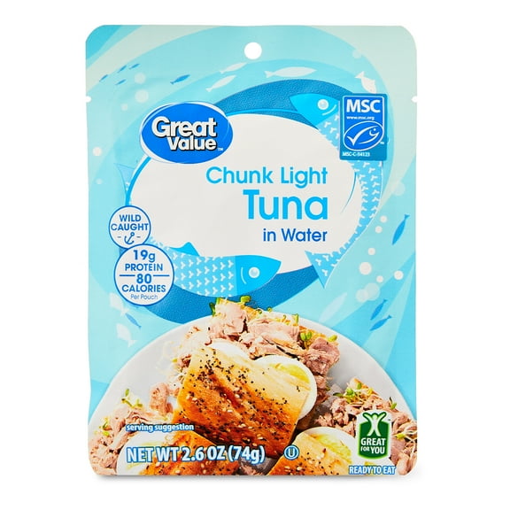 Great Value Chunk Light Tuna in Water, 2.6 oz Pouch