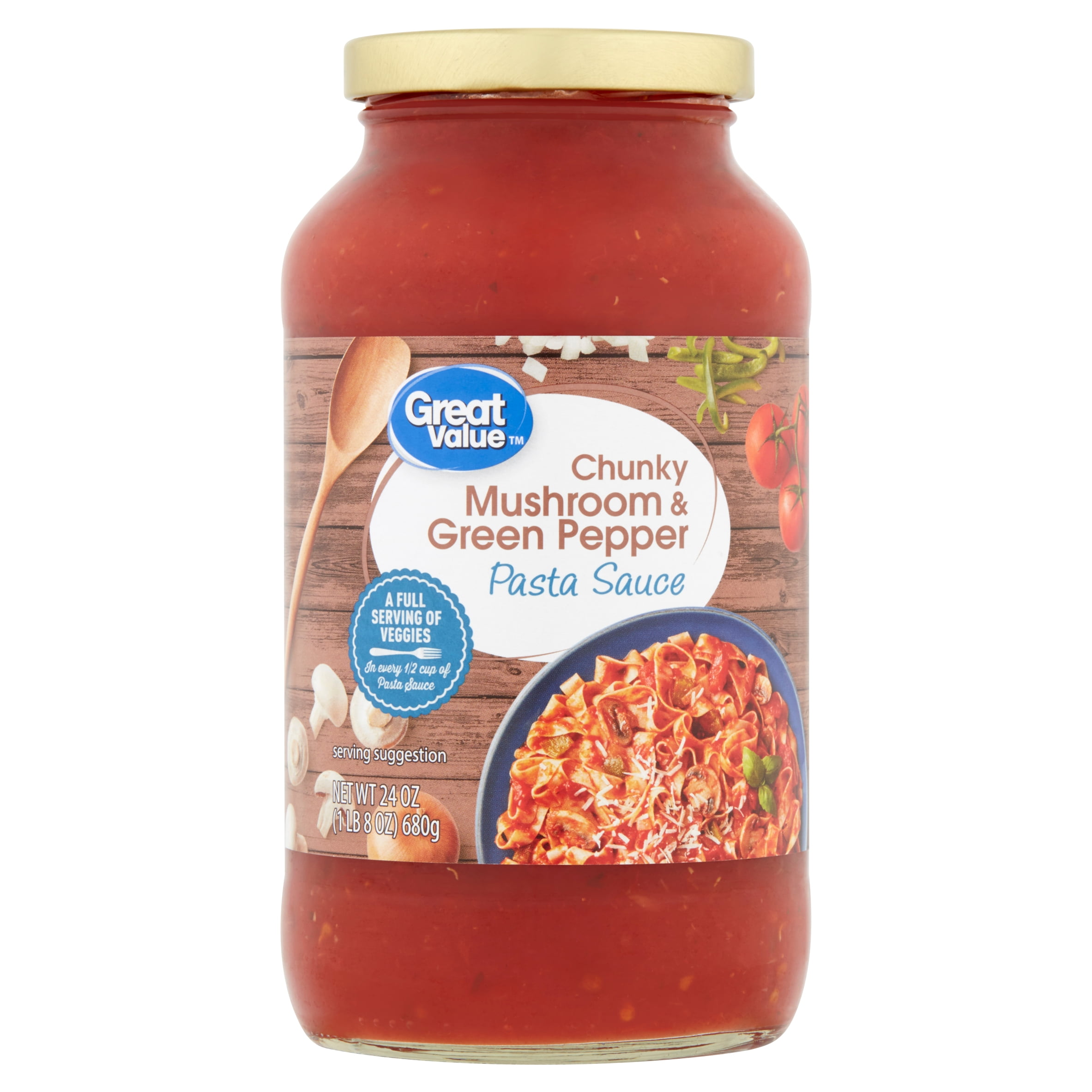 Great Value Chunky Mushroom & Green Pepper Pasta Sauce, 24 oz