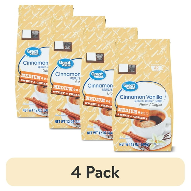 (4 pack) Great Value Cinnamon Vanilla Ground Coffee, 12 oz