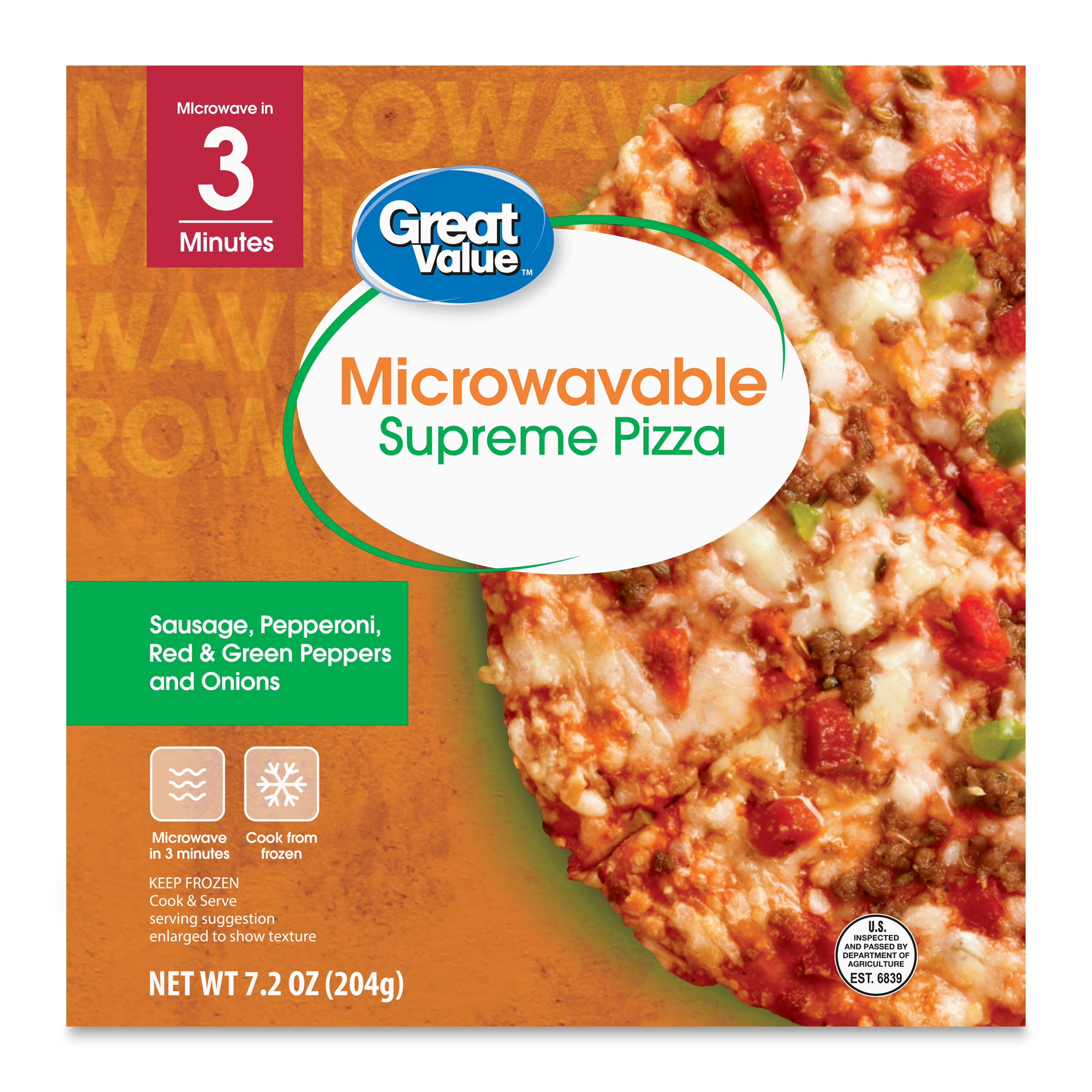 Great Value Classic Crust Supreme Microwave Frozen Pizza 7.2oz