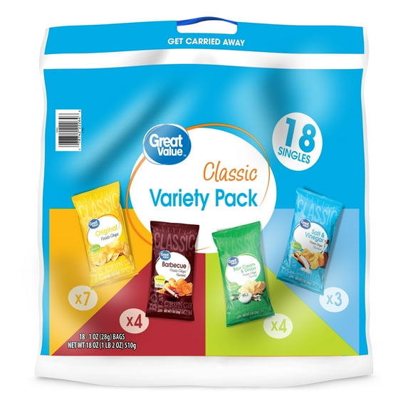 Great Value Classic Potato Chips Variety Pack, 18 count, 1 oz
