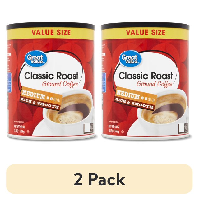 (2 pack) Great Value Classic Roast Medium Ground Coffee, Value Size, 48
