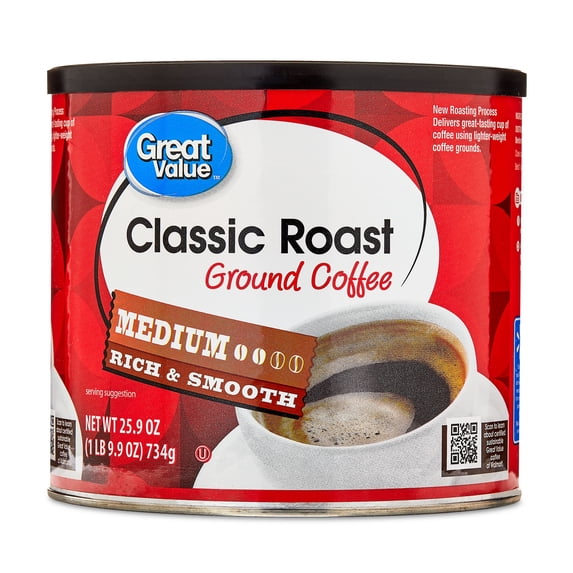 Great Value Classic Roast Ground Naturally Caffeinated Coffee, 25.9 oz Canister