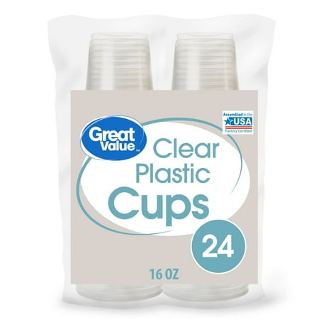 Great Value Clear Plastic Cups, 24 Count