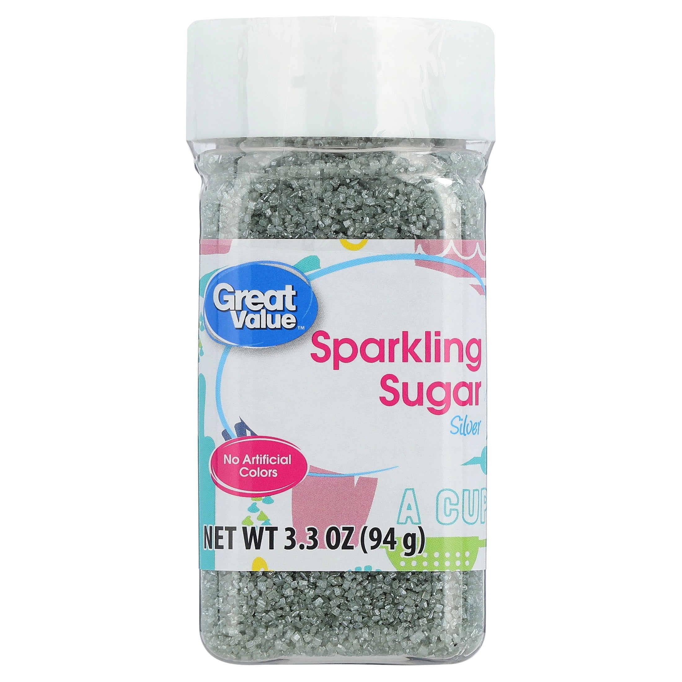 Great Value Sanding Sugar, Silver, 3.3 oz
