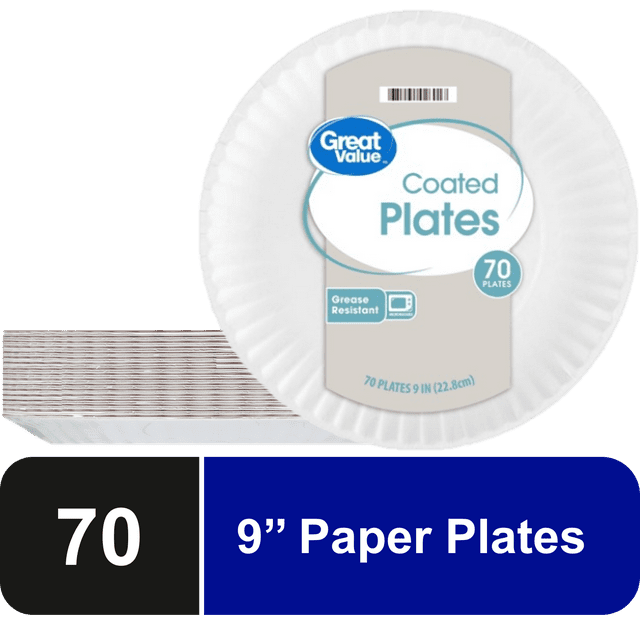 Great Value Coated, Microwave Safe, Disposable Paper Plates, 9 in