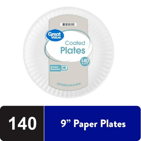 Great Value Coated Paper Plates, 9", 140 Count