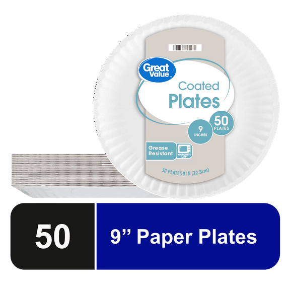 Great Value Coated Paper Plates, 9 inch, 50 Count
