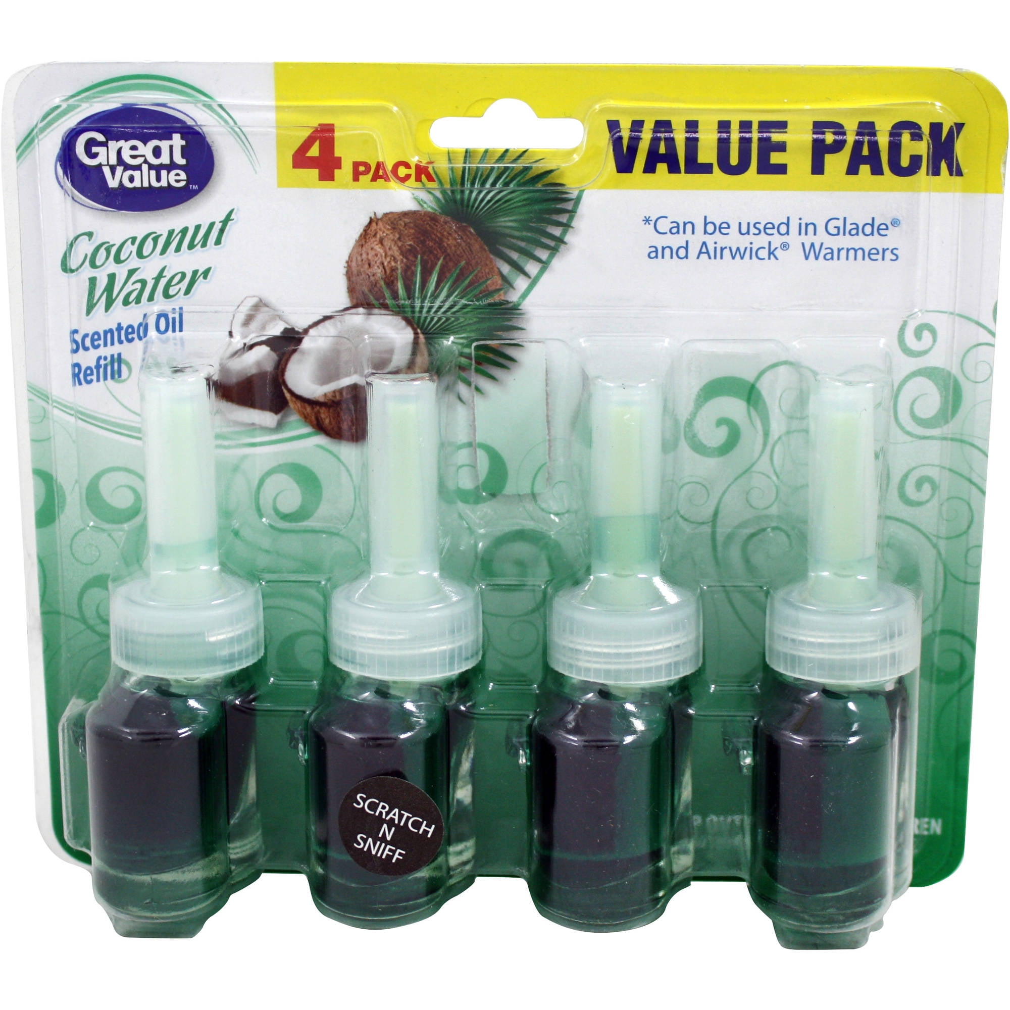 Great Value Coconut Water Scented Oil Refills, 0.67 fl oz, 4 Count