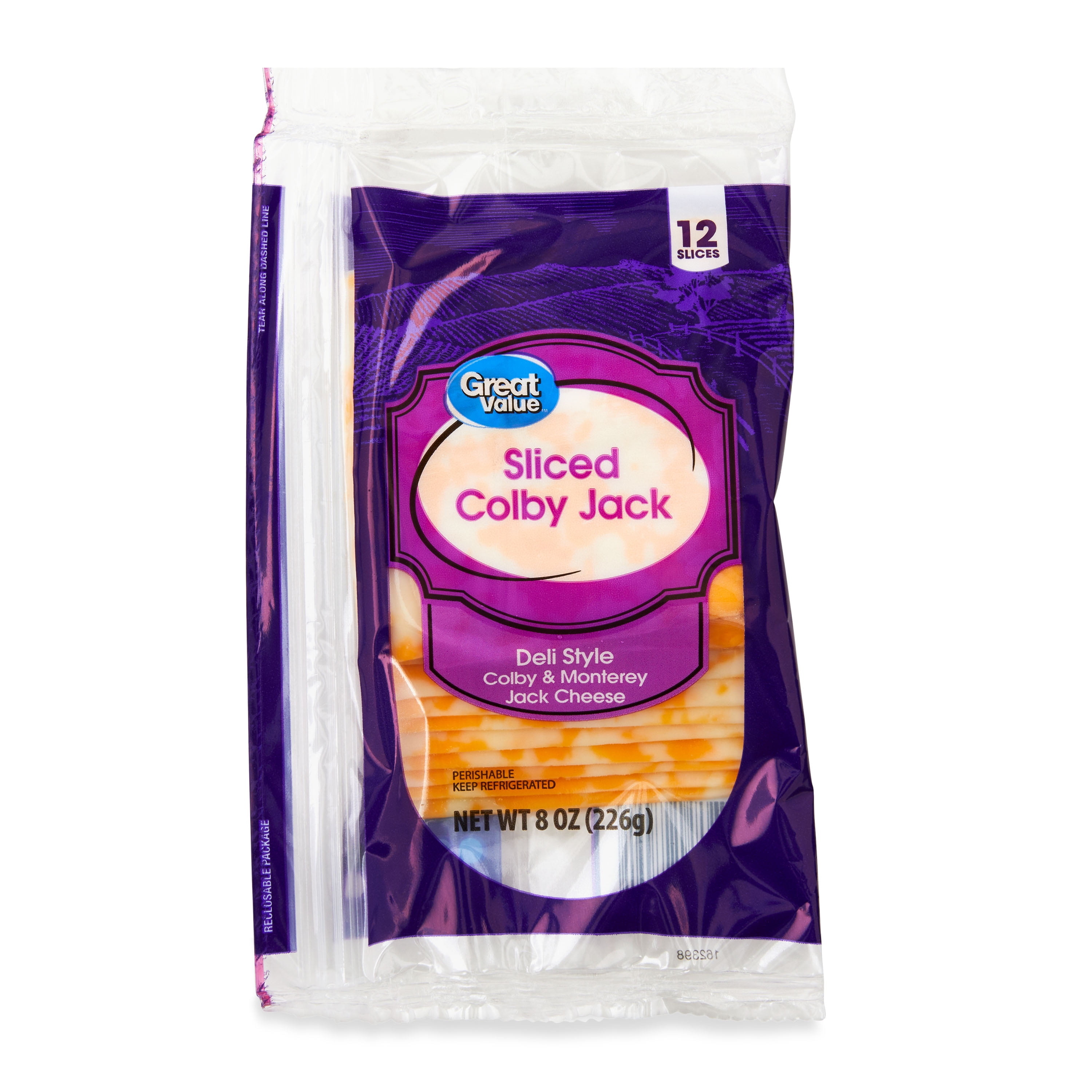 Great Value Colby Jack Deli Style Sliced Cheese, 8 oz, 12 Slices