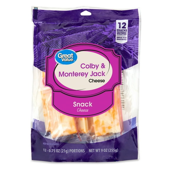 Great Value Colby & Monterey Jack Snack Cheese, 9 oz, 12 Sticks