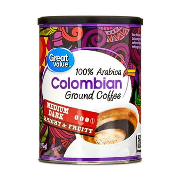 Great Value Colombian Medium Dark Roast Naturally Caffeinated Ground Coffee, 9.6 oz
